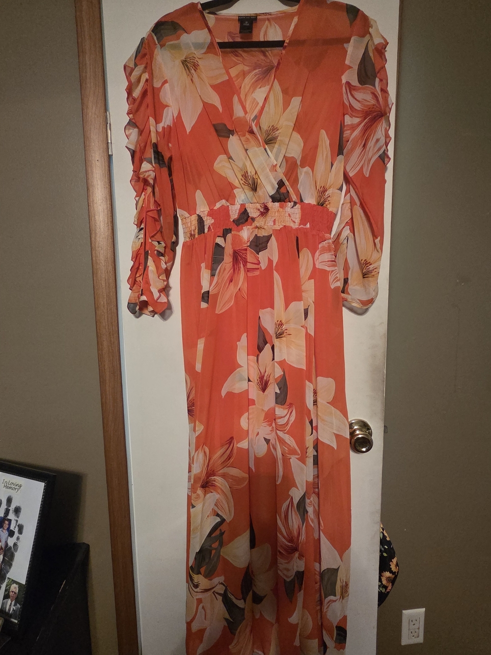 Tropical Floral Orange V-Neck Sheer Maxi Dress - Picture 7 of 8